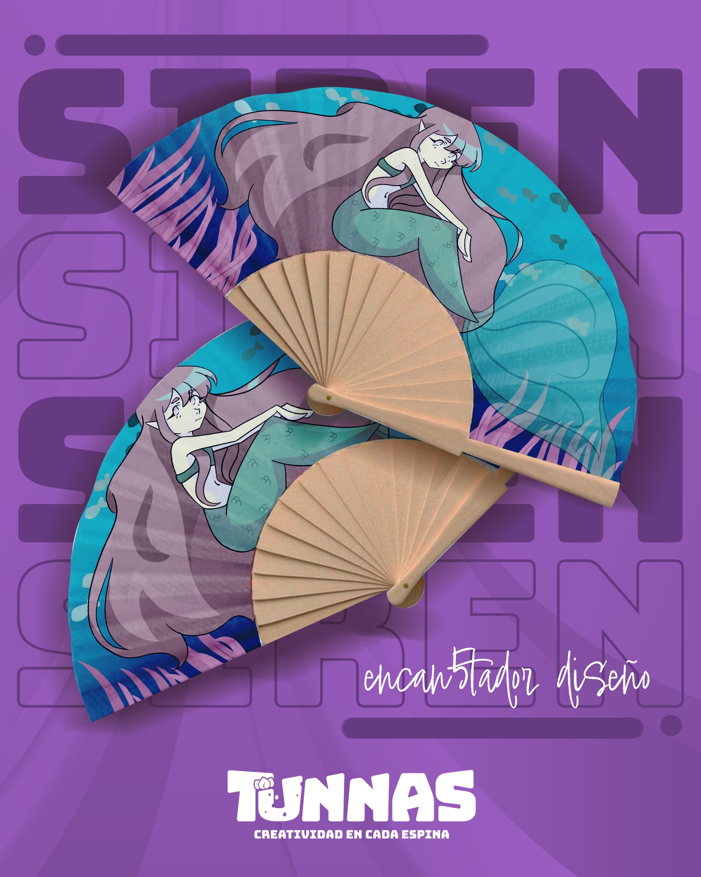 Abanico “Sirena Brisa” – Magia marina en tu estilo