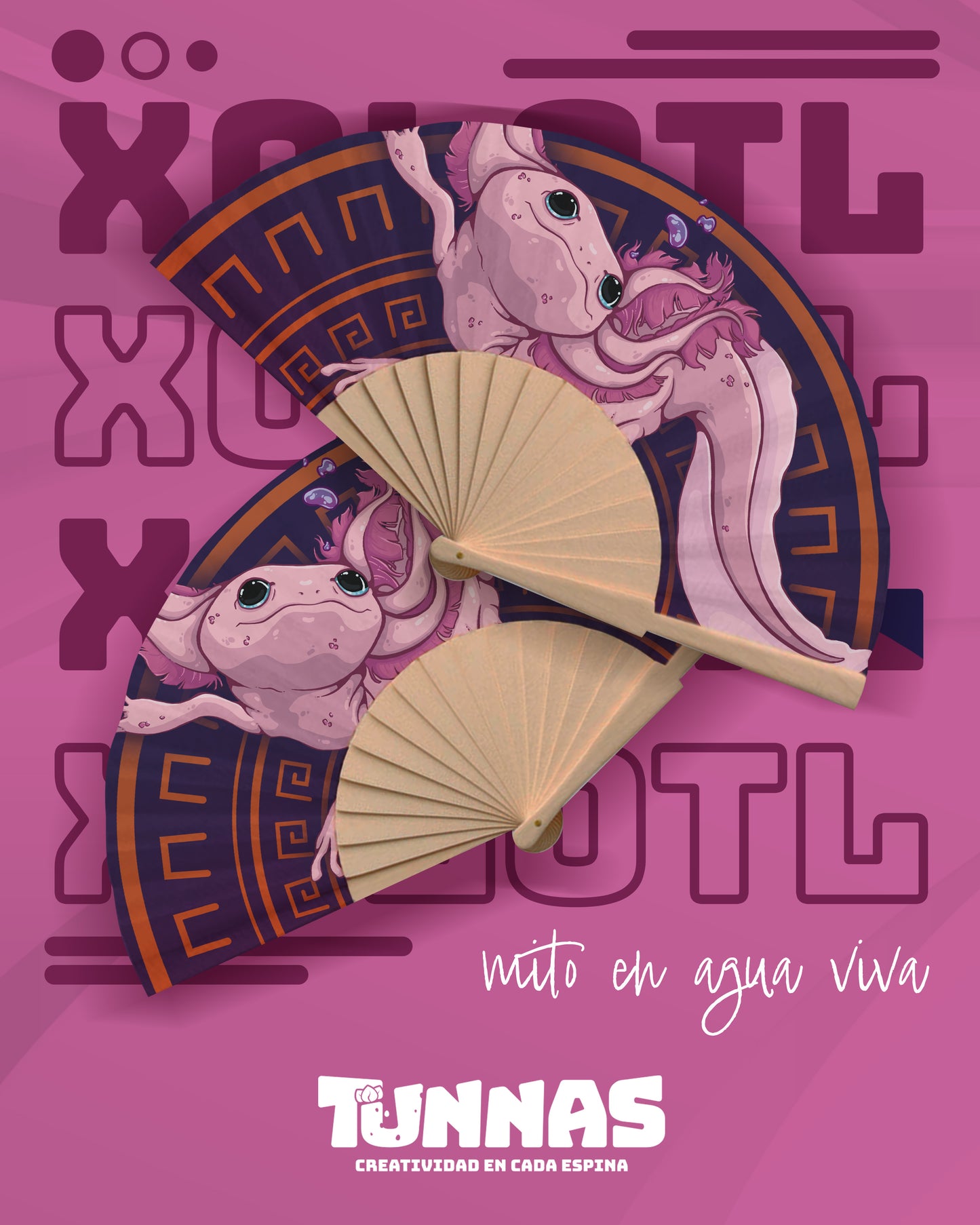 Abanico "Ajolote Xólotl" - Arte y Cultura en Cada Movimiento