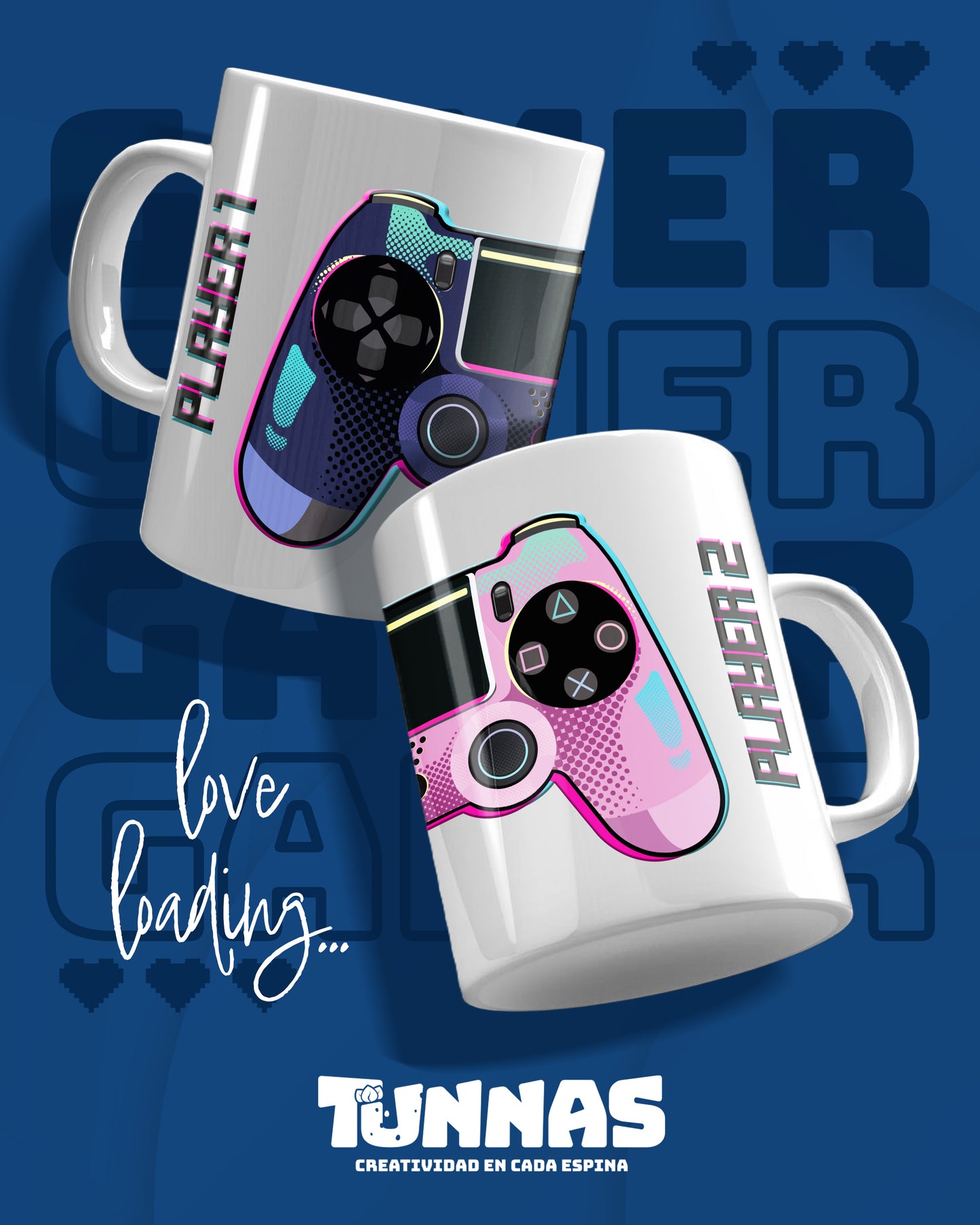 Par de Tazas de Cerámica Player 1 & Player 2