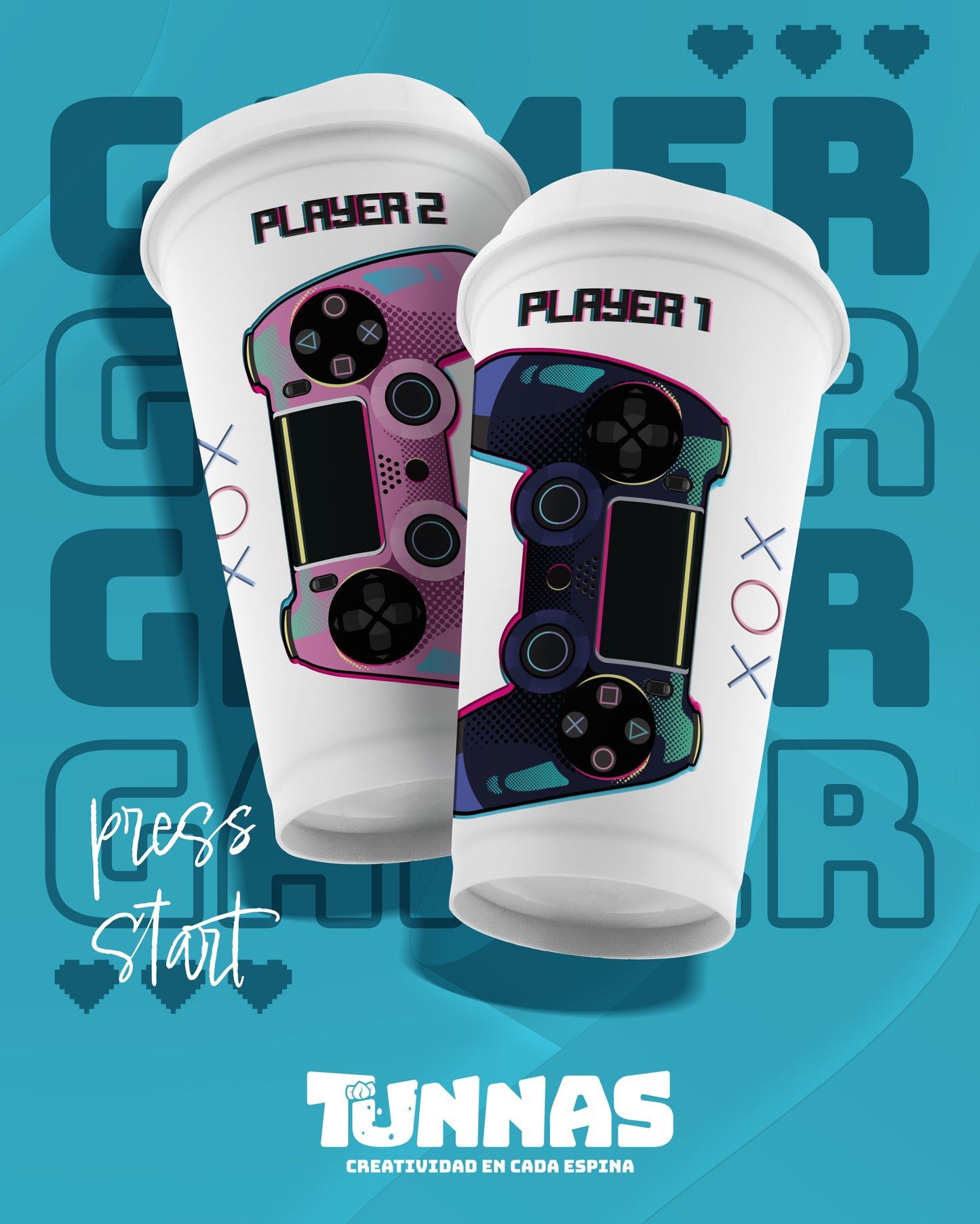 Par de Vasos Cafeteros "Player 1 & Player 2" – Café en Modo Cooperativo