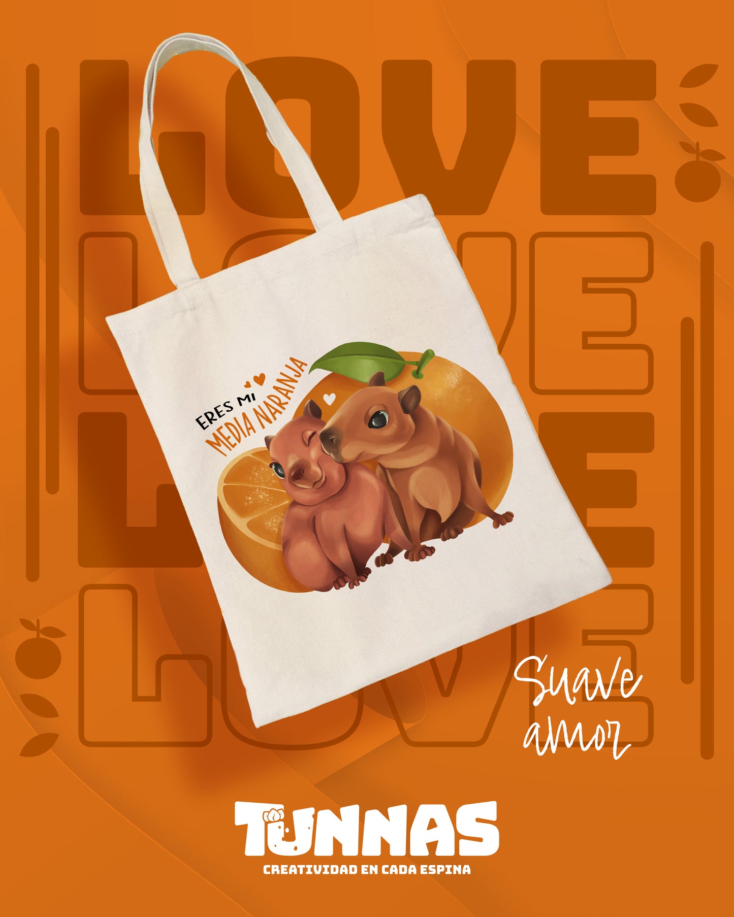 Totebag "Eres mi Media Naranja" – Capibaras Enamorados