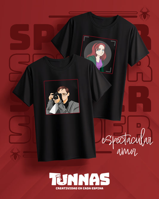 Par de Playeras Negras Peter Parker & Mary Jane – Spiderman Raimi