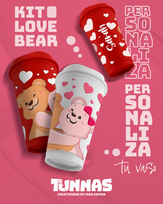 Par de Vasos Cafeteros Personalizados – Ositos & Corazones